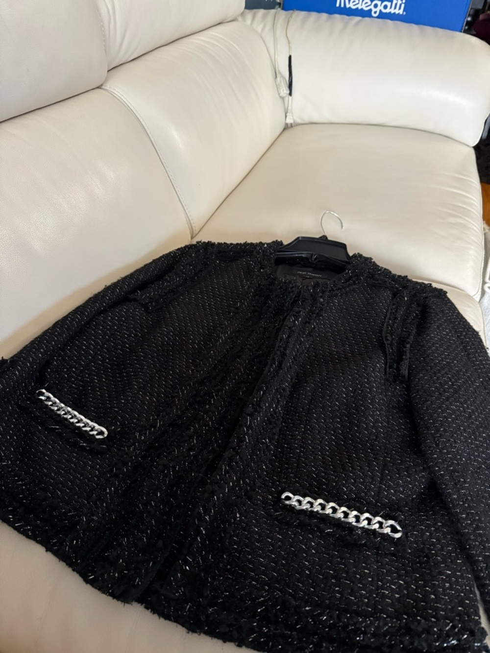 Pink Tartan Black Bouclé Tweed-Style Blazer with Silver Chain Trim. Chanel esque - Picture 2 of 10